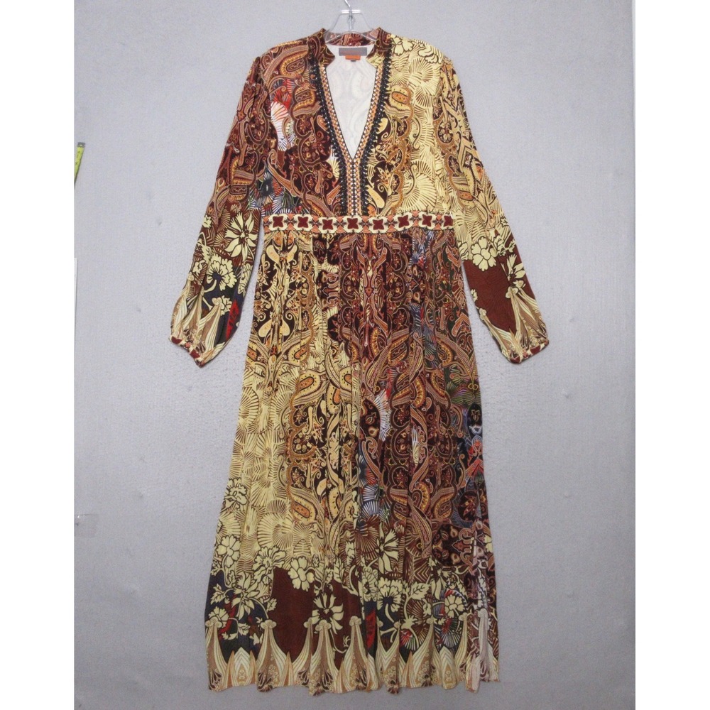 Anthropologie Bhanuni by Jyoti Maxi Dress 12 Paisley Beaded Ronika Boho Eclectic